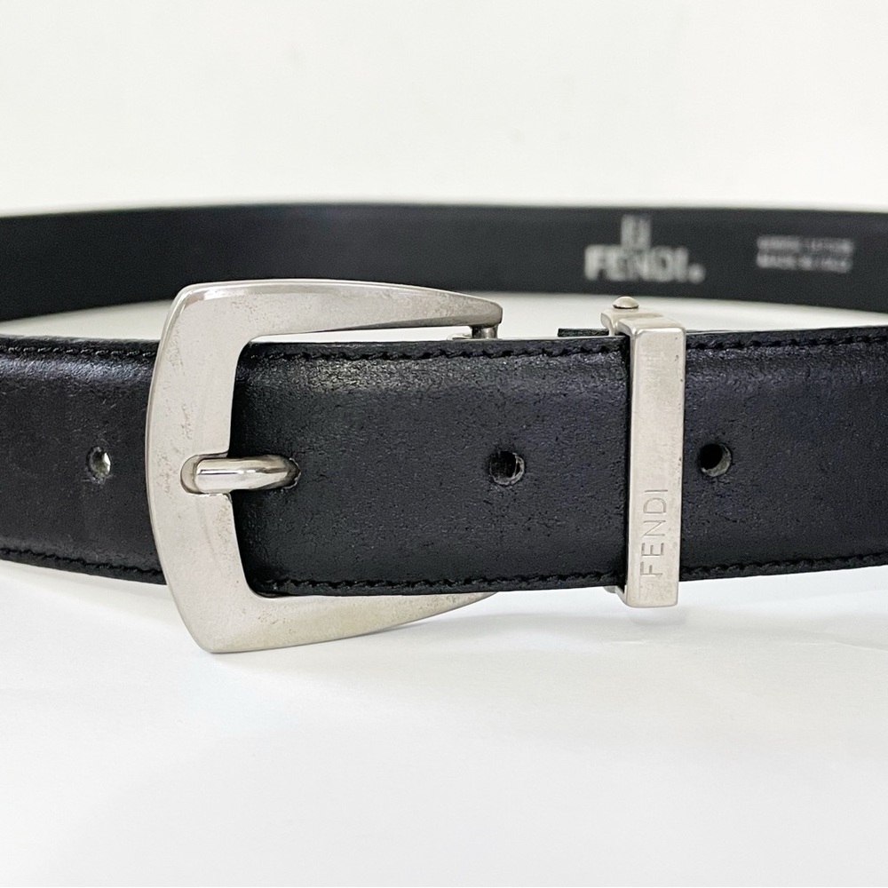 Fendi black leather silver buckle unisex vintage belt - Picture 2 of 11